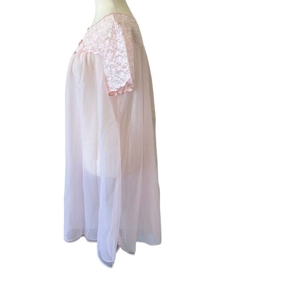 Vintage Warners Pastel Pink Lace and Chiffon Sheer Nightie Chemise Cover Up - Picture 4 of 8